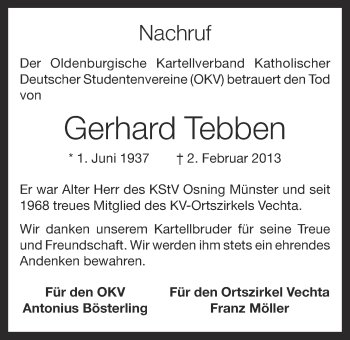 Anzeige von Gerhard Tebben von OM-Medien